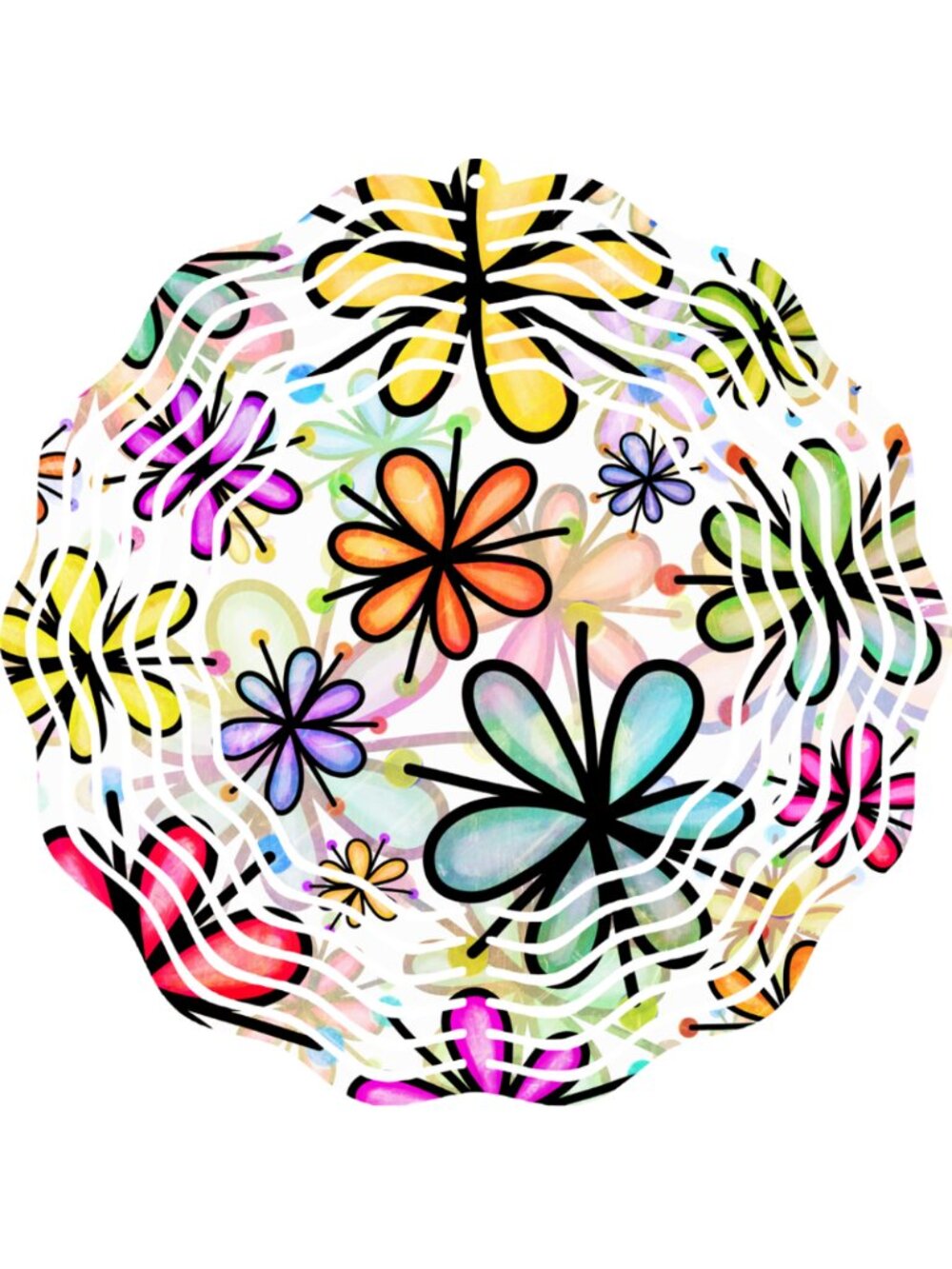 Floral Wind Spinner 10" Metal Colorful Outdoor Hanging 3D Kinetic Whimsical Art